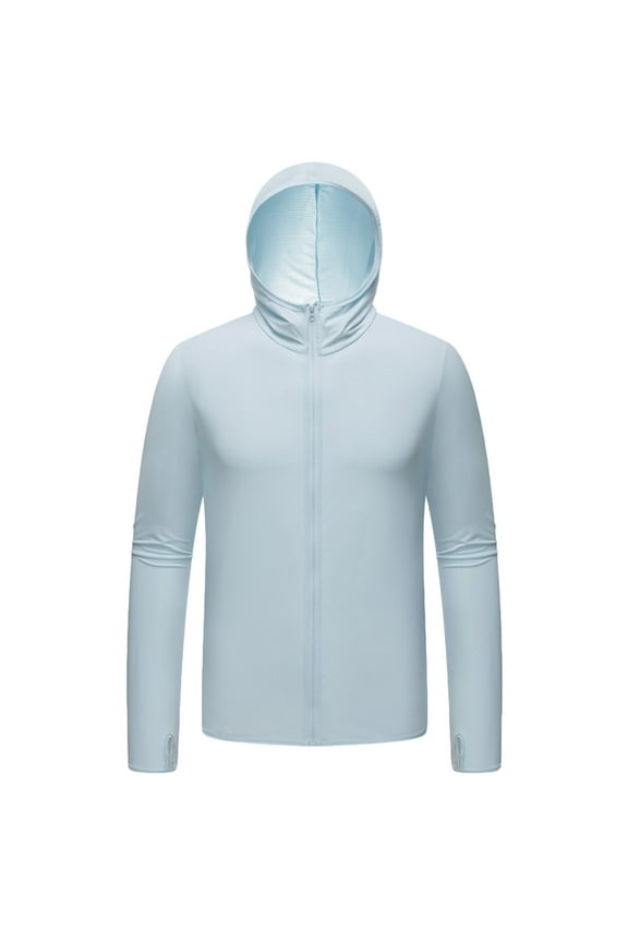 Men's UPF 50+ Long Sleeve Sun Protection Hoodie, Zip Front Performance UV/SPF Shirt, Lightweight Running Fishing Shirts Big & Tall