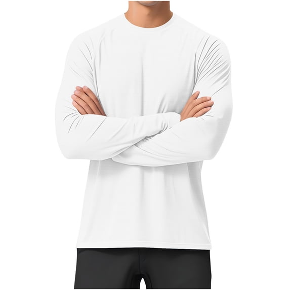 Men's UPF 50+ Long Sleeve Sun Protection Shirt Quick Dry Crewneck Waffle Knit Tee for Fishing Hiking & Outdoor Work