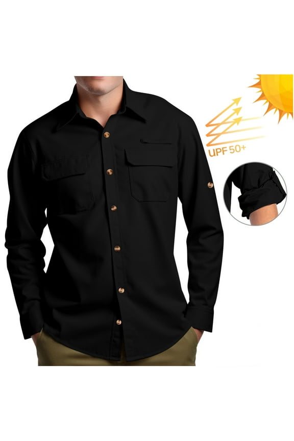 Men's UPF 50 Long Sleeve Sun Protection Shirt, Quick Dry Lightweight Outdoor Shirt for Fishing, Hiking, and Travel, with Mesh Vented Back and Chest Pockets