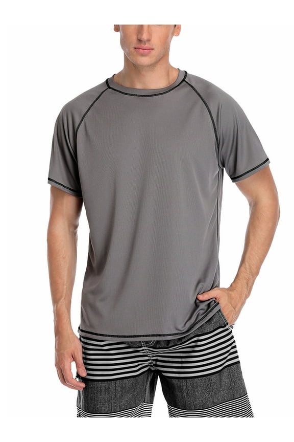 Men's UPF 50+ Rash Guard Short Sleeve Swim Shirts Sun Protection Swim Top
