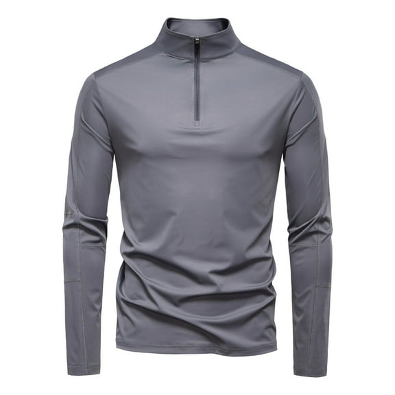 Men's UPF 50  Shirts UV Sun Protection Outdoor 1/4 Zip Long Sleeve Hoodie Performance T-Shirt Dark Gray S
