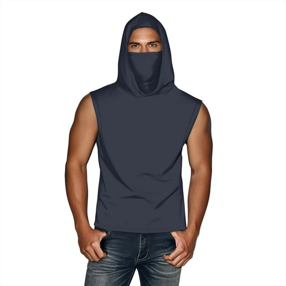 Men's UPF 50+ Sleeveless Hooded Shirt - Lightweight Fishing & Hiking Performance Top with Built-In Cooling Mask, Quick-Dry UV Protection