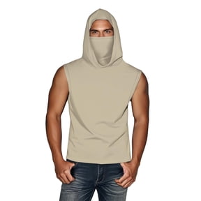 Men's UPF 50+ Sleeveless Hooded Shirt - Lightweight Fishing & Hiking Performance Top with Built-In Cooling Mask, Quick-Dry UV Protection