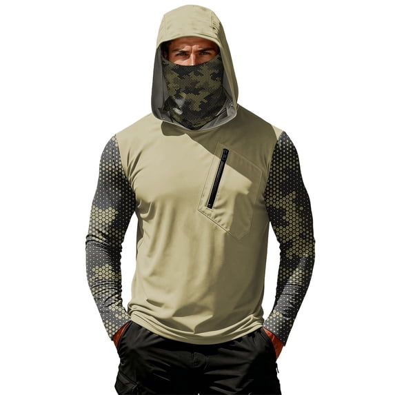 Men's UPF 50+ Sun Hoodie Long Sleeve Hooded Fishing Shirt Digital Camo Sleeve Pullover Cooling Ice Silk Breathable Quick-Dry Moisture Wicking 4-Way Stretch for Commute Fishing Hiking Sky Blue L