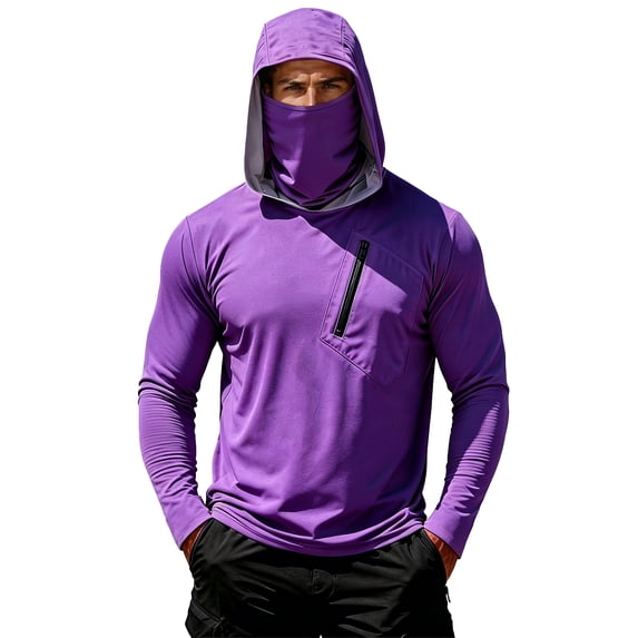 Men's UPF 50+ Sun Hoodie Long Sleeve Hooded Fishing Shirt Solid Pullover Cooling Ice Silk Breathable Quick-Dry Moisture Wicking 4-Way Stretch for Commute Fishing Hiking Purple L