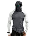 thumbnail image 1 of Men's UPF 50+ Sun Protection Compression Hooded Shirt, Slim Fit Long Sleeve Color Block Rash Guard with Integrated Face Mask for Fishing and Hiking, 1 of 6