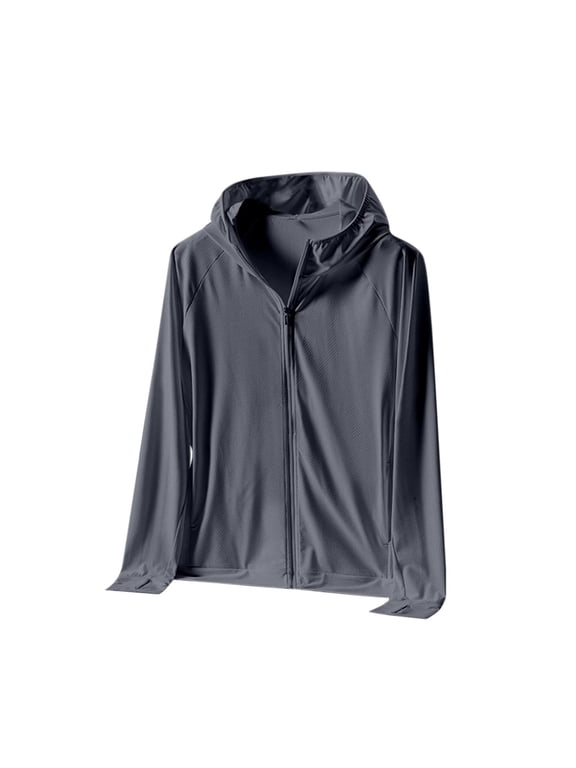 Men's UPF 50+ Sun Protection Full Zip Hoodies Jacket UV SPF Rash Guard Sun Shirts Cooling Long Sleeve Running Shirt