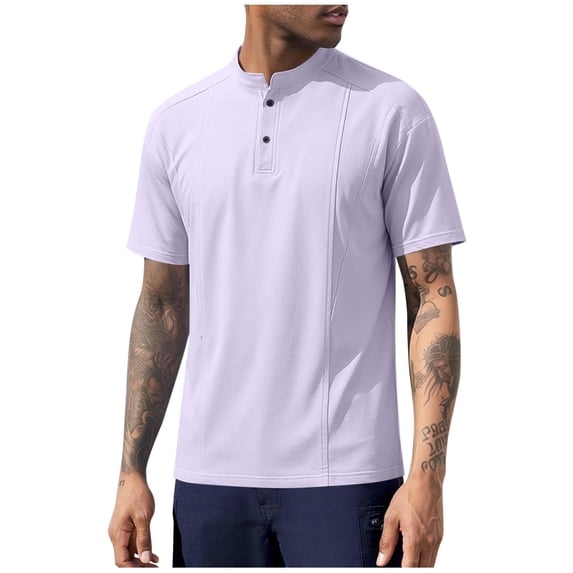 Men's UPF 50+ Sun Protection Henley Shirts Summer Beach Shirt Short Sleeve Tshirt Fitted T-Shirt Basic Tees Work T Shirt Purple L