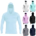 thumbnail image 1 of Men's UPF 50+ Sun Protection Hooded Fishing Shirt with Integrated Face Cover Long Sleeve Quick Dry Rash Guard Cyan XL, 1 of 5