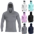 thumbnail image 1 of Men's UPF 50+ Sun Protection Hooded Fishing Shirt with Integrated Face Cover Long Sleeve Quick Dry Rash Guard Gray 2XL, 1 of 5