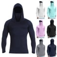 thumbnail image 1 of Men's UPF 50+ Sun Protection Hooded Fishing Shirt with Integrated Face Cover Long Sleeve Quick Dry Rash Guard Navy L, 1 of 5