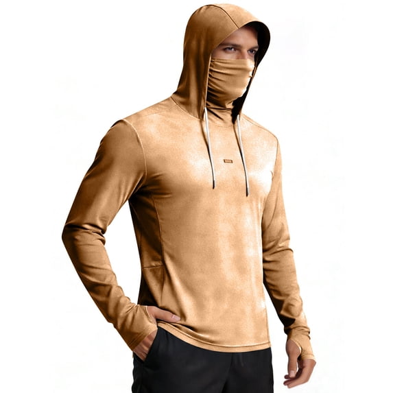 Men's UPF 50+ Sun Protection Hooded Shirt with Integrated Face Cover Long Sleeve Lightweight Rash Guard Shirts, 2XL