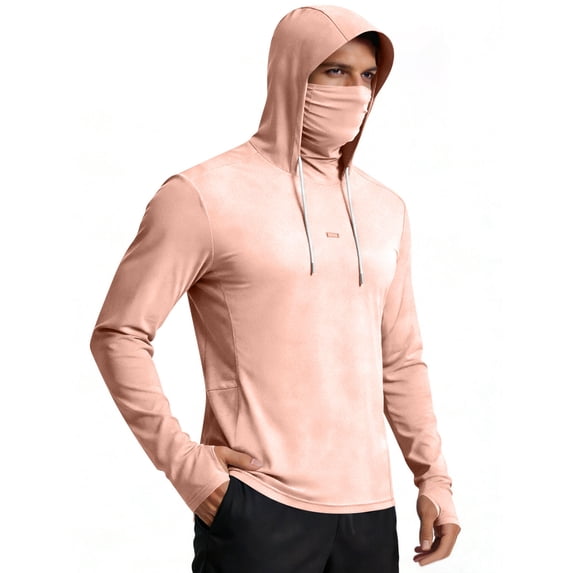 Men's UPF 50+ Sun Protection Hooded Shirt with Integrated Face Cover Long Sleeve Lightweight Rash Guard Shirts, L