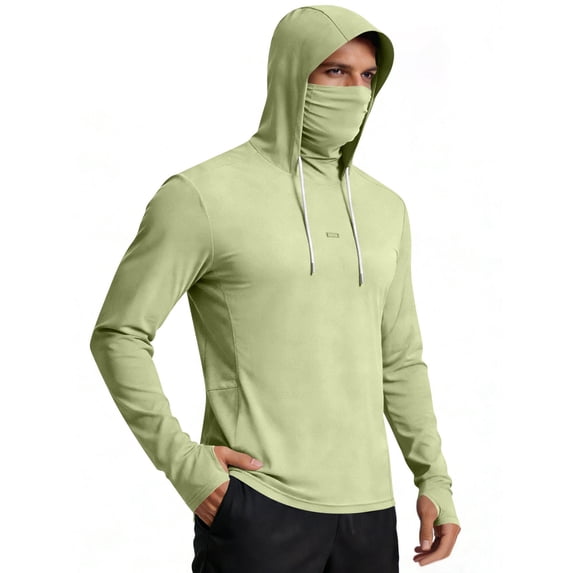 Men's UPF 50+ Sun Protection Hooded Shirt with Integrated Face Cover Long Sleeve Lightweight Rash Guard Shirts, M