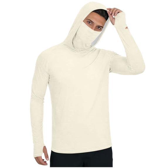 Men's UPF 50+ Sun Protection Hooded Shirt with Mask Sun Protection Long Sleeve Shirts Rash Guard