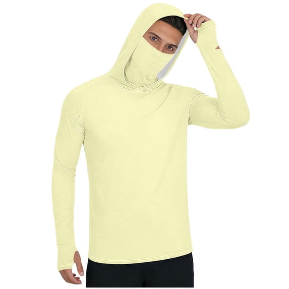Men's UPF 50+ Sun Protection Hooded Shirt with Mask Sun Protection Long Sleeve Shirts Rash Guard