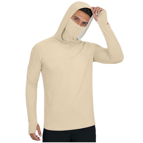 Men's UPF 50+ Sun Protection Hooded Shirt with Mask Sun Protection Long Sleeve Shirts Rash Guard