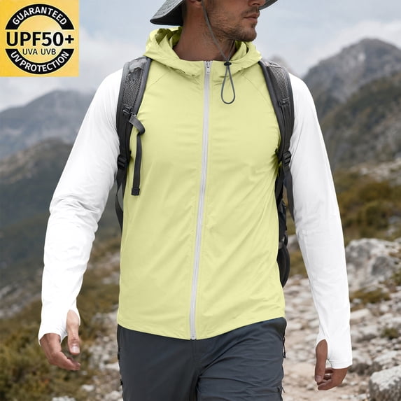 Men's UPF 50+ Sun Protection Hoodie Jacket Full Zip Long Sleeve Colorful Sun Shirts Lightweight Hiking Fishing Outdoor