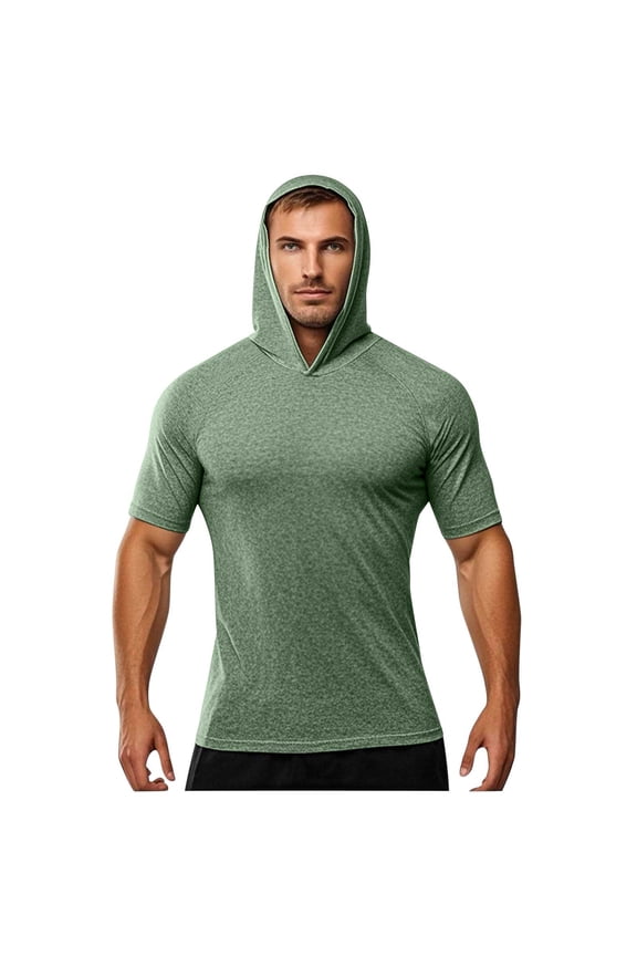 Men's UPF 50+ Sun Protection Hoodie – Lightweight Shorts Sleeve Rash Guard for Fishing & Swimming, Quick-Dry Athletic Shirt(Solid Color)