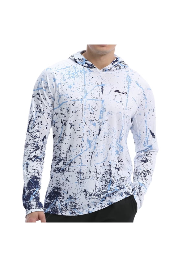 Men's UPF 50+ Sun Protection Hoodie Shirt Long Sleeve SPF Fishing Outdoor UV Hiking Shirts Lightweight White S