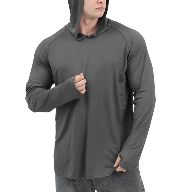 Men's UPF 50+ Sun Protection Hoodie Shirts Long Sleeve SPF/UV Lightweight  Quick Dry Fishing Hoodie Rash Guard Thumb Holes Shirt Fishing Hiking  Mountaineering Outdoor, Deep Gray, 2XL 