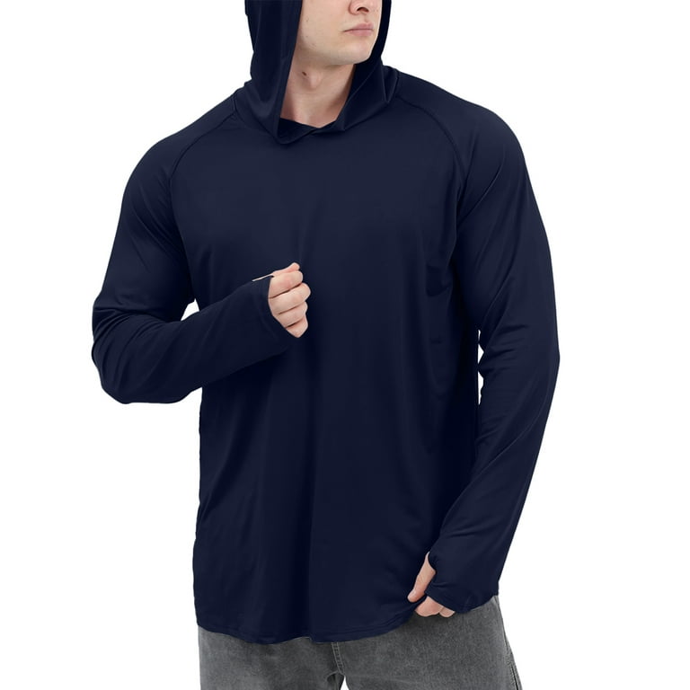 Men's UPF 50+ Sun Protection Hoodie Shirts Long Sleeve SPF/UV Lightweight  Quick Dry Fishing Hoodie Rash Guard Thumb Holes Shirt Fishing Hiking  Mountaineering Outdoor, Dark Blue, 2XL 