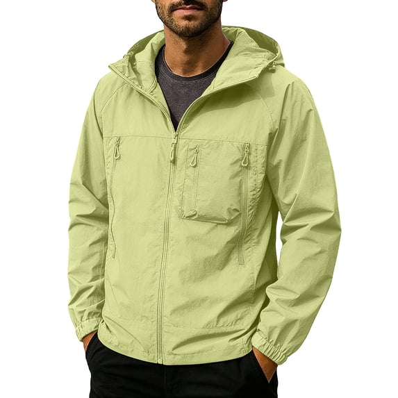 Men's UPF 50+ Sun Protection Hoodies Jacket Long Sleeve Zip Lightweight Windbreaker Quick Dry Athletic Outdoor Shirts with Multiple Pockets Green 3XL