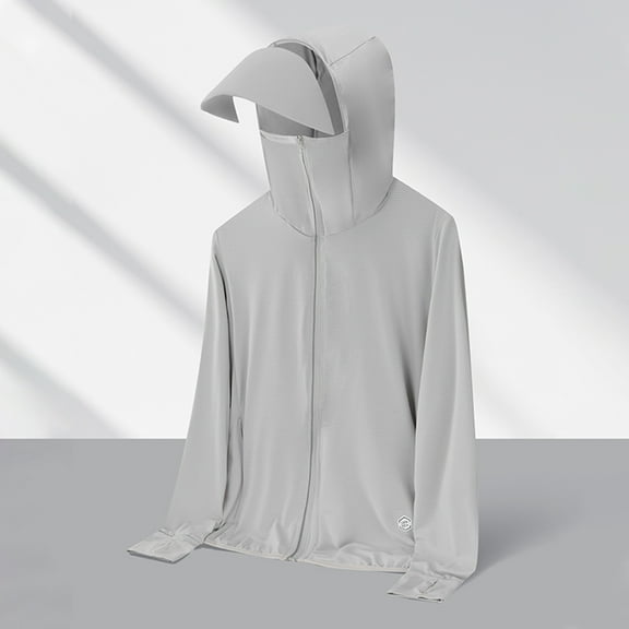 Men's UPF 50+ Sun Protection Jacket Full Zip Long Sleeve Light Cooling Hoodie Hiking Fishing UV Shirts