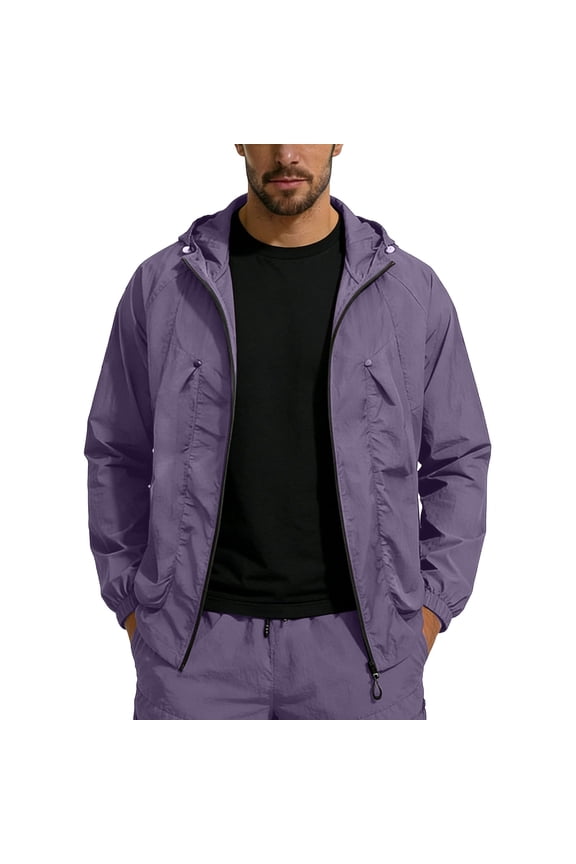 Men's UPF 50+ Sun Protection Jacket Hooded Lightweight Full Zip Long Sleeve Cooling Hiking Fishing Performance Shirts Big and Tall