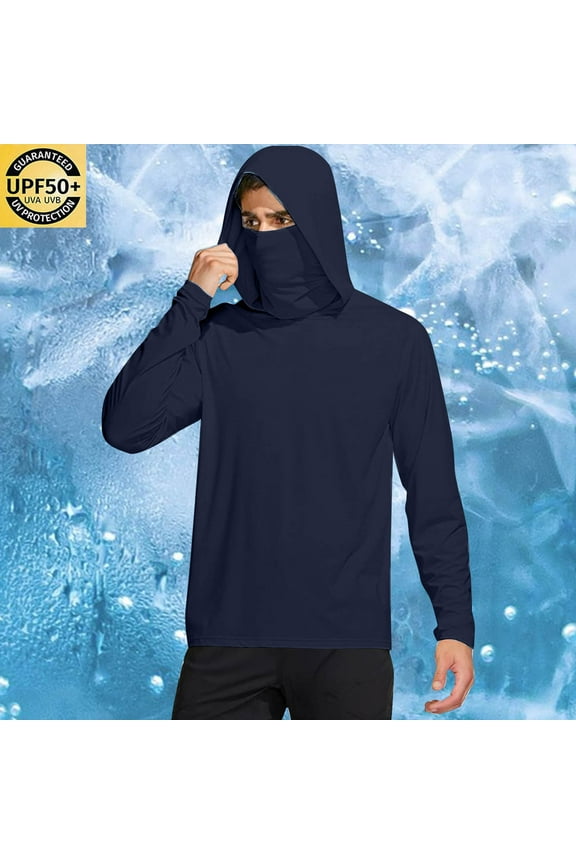 Men's UPF 50+ Sun Protection Jacket Hooded Lightweight Full Zip Long Sleeve Cooling Hiking Fishing Performance Shirts