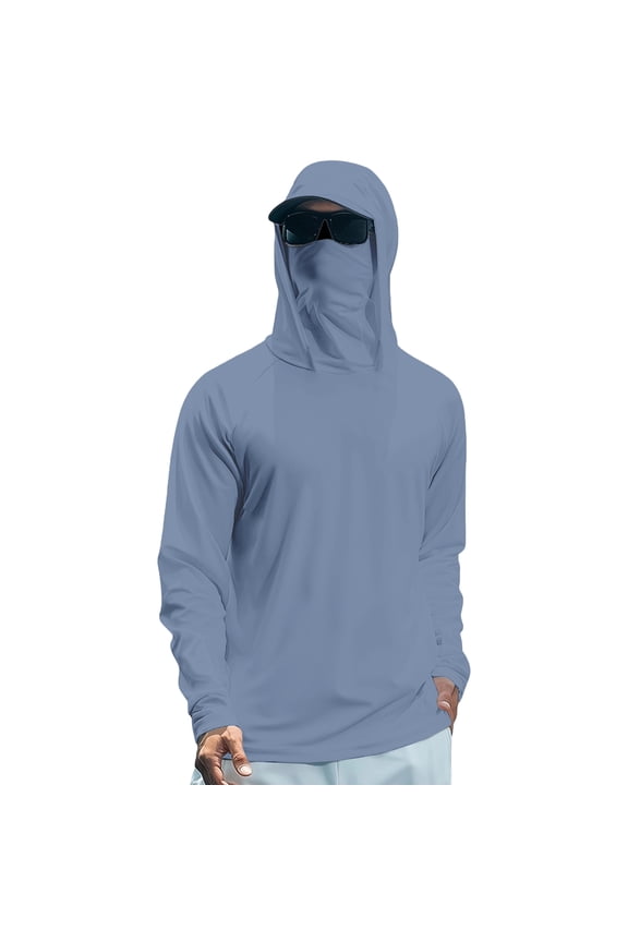 Men's UPF 50+ Sun Protection Jacket, Lightweight Hooded Windbreaker with Zip Pockets, Breathable Outdoor Performance Gear for Fishing, Hiking, Running