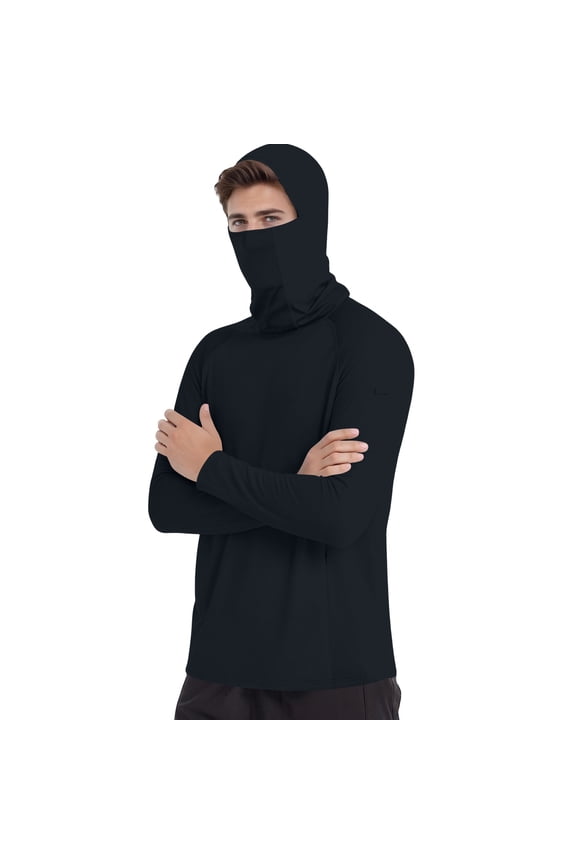 Men's UPF 50+ Sun Protection Jacket, Lightweight Hooded Windbreaker with Zip Pockets, Breathable Outdoor Performance Gear for Fishing, Hiking, Running