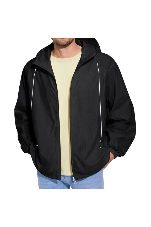 Men's UPF 50+ Sun Protection Jacket, Lightweight Hooded Windbreaker with Zip Pockets, Breathable Outdoor Performance Gear for Fishing, Hiking, Running