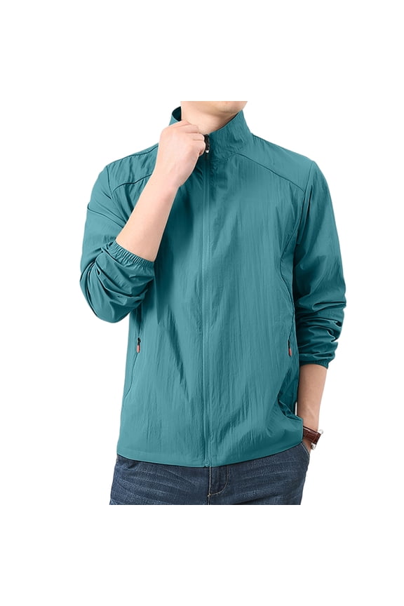 Men's UPF 50+ Sun Protection Jacket, Lightweight Hooded Windbreaker with Zip Pockets, Breathable Outdoor Performance Gear for Fishing, Hiking, Running
