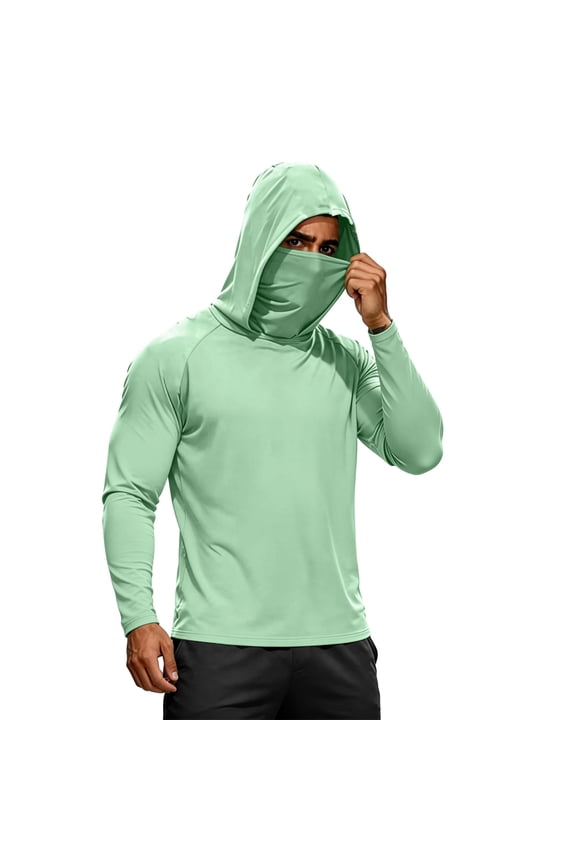 Men's UPF 50+ Sun Protection Jacket, Lightweight Hooded Windbreaker with Zip Pockets, Breathable Outdoor Performance Gear for Fishing, Hiking, Running