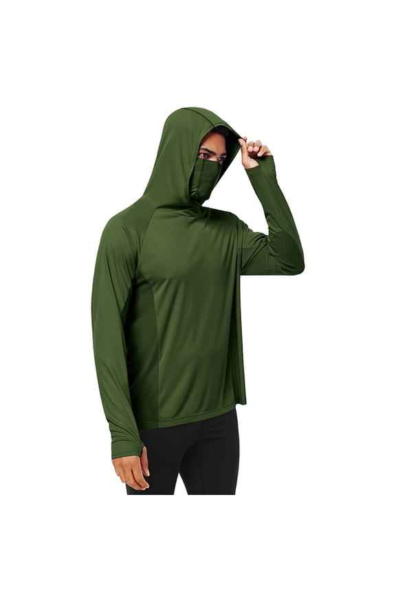 Men's UPF 50+ Sun Protection Jacket, Lightweight Hooded Windbreaker with Zip Pockets, Breathable Outdoor Performance Gear for Fishing, Hiking, Running