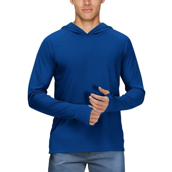 Men's UPF 50+ Sun Protection Lightweight Hoodie Shirts Long Sleeve Fishing Shirt Hiking Swim Dark Blue M