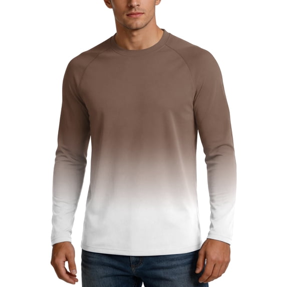 Men's UPF 50+ Sun Protection Long Sleeve Shirt, Gradient Quick-Dry Elastic Outdoor Rash Guard Coffee 2XL