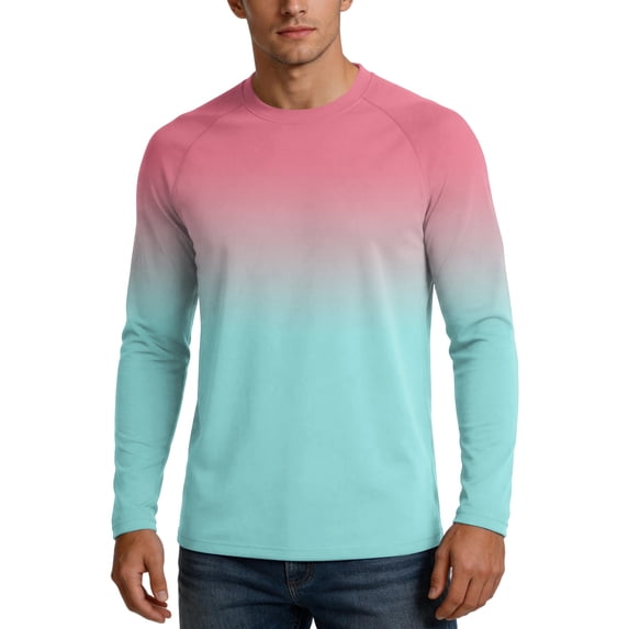 Men's UPF 50+ Sun Protection Long Sleeve Shirt, Gradient Quick-Dry Elastic Outdoor Rash Guard Hot Pink XL