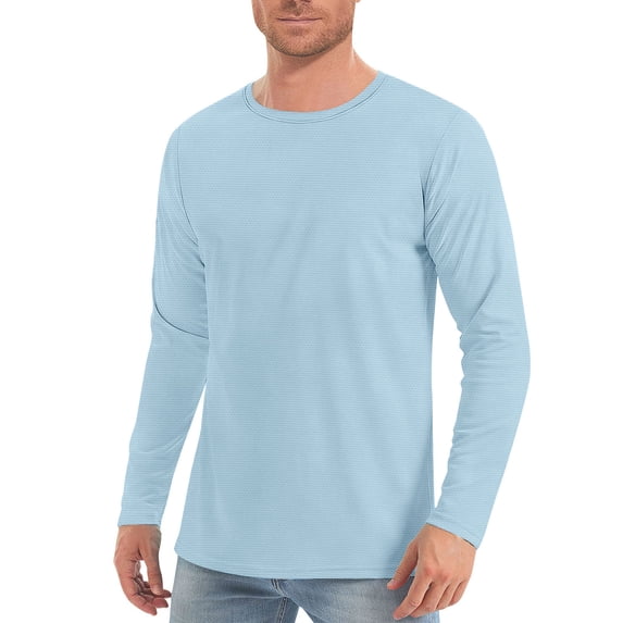 Men's UPF 50+ Sun Protection Long Sleeve Shirts, Lightweight Textured UV SPF Water Resistant Outdoor Tops, Breathable for Hiking Fishing Swimming, Regular Fit S-2XL Light Blue