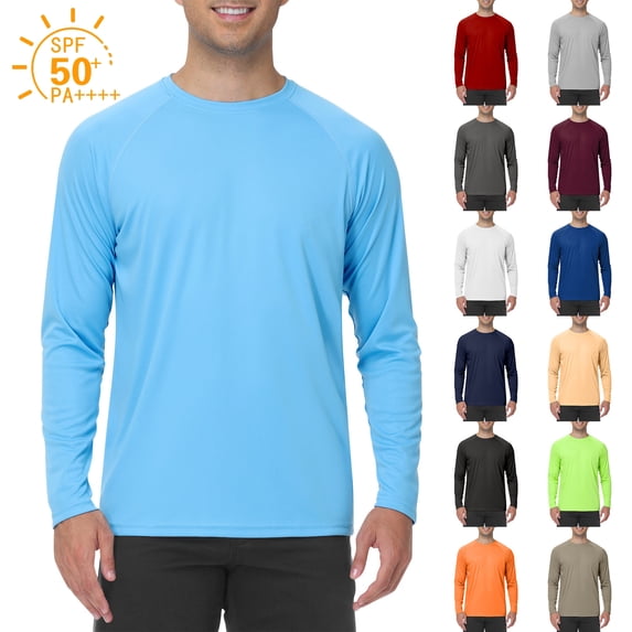 Men's UPF 50+ Sun Protection Shirt Long Sleeve UV Protection Shirt Fishing Outdoor Lightweight Rash Guards Shirts Crew Neck Quick Dry T Shirts,Sky Blue L