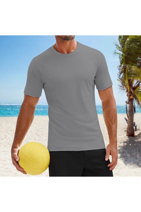 Men's UPF 50+ Sun Protection Swim Shirt – Quick Dry Rash Guard with Raglan Sleeves – Athletic Short Sleeve T Shirt for Summer – XS-4XL