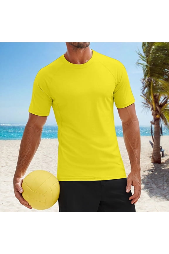 Men's UPF 50+ Sun Protection Swim Shirt – Quick Dry Rash Guard with Raglan Sleeves – Athletic Short Sleeve T Shirt for Summer – XS-4XL