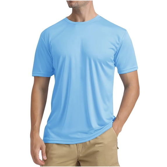 Men's UPF 50+ Sun Protection T-Shirts Workout Fishing Swimming Rash Guard Quick Dry Breathable Shirt Blue