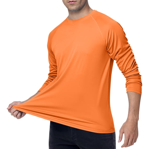 Men's UPF 50+ Sun Protection UV SPF Shirts Long Sleeve Lightweight Quick Dry Swim T-Shirts Rash Guard Saffron S