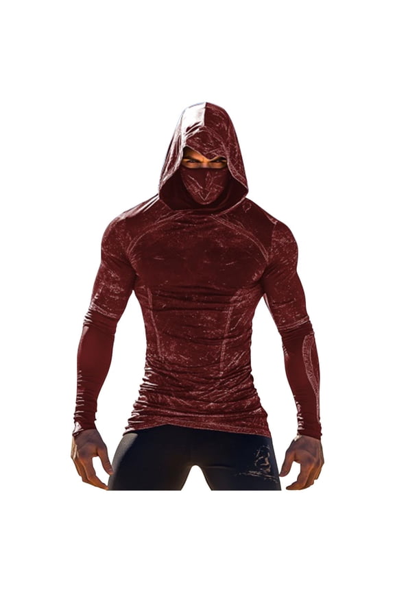 Men's UPF 50+ Sun Shirts Hoodie with Mask Long Sleeve Thermal Compression Sports Base Layer Active Running Top