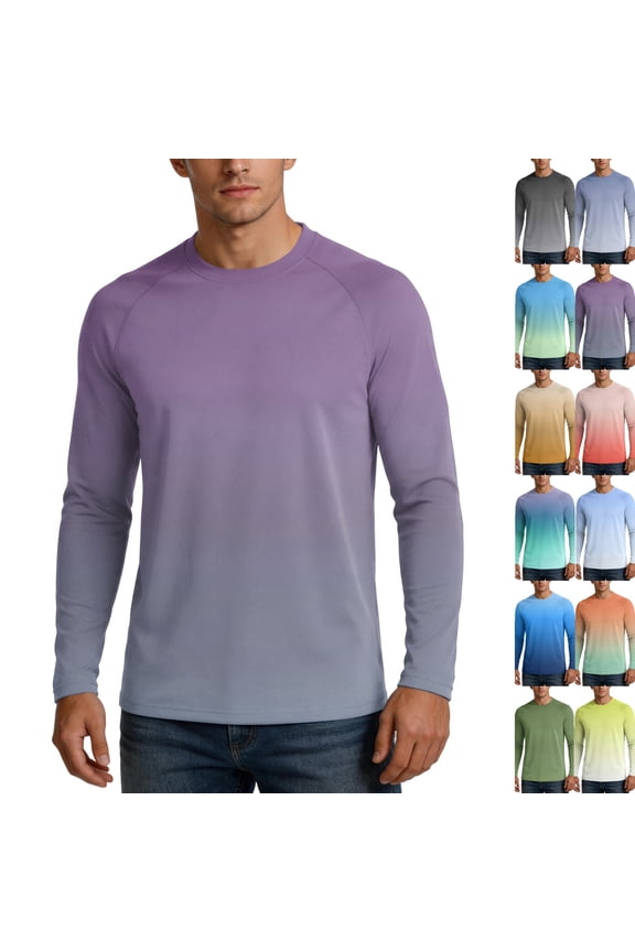 Men's UPF 50+ UV Protection Long Sleeve Shirts, Quick Dry Ombre Gradient Tops, Soft Loose Fit Outdoor Camping Shirts,XXL,Purple