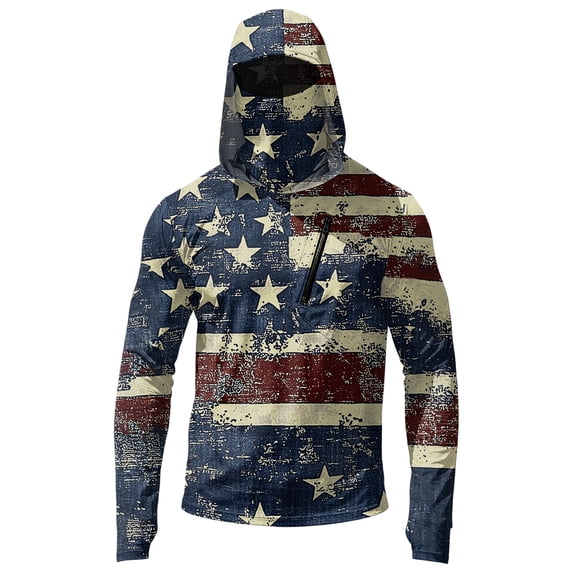 Men's UPF 50+ UV Protection Long Sleeve Sun Hoodie US Flag Print 1776-2026 250 Anniversary Workout Fishing Hiking Sports