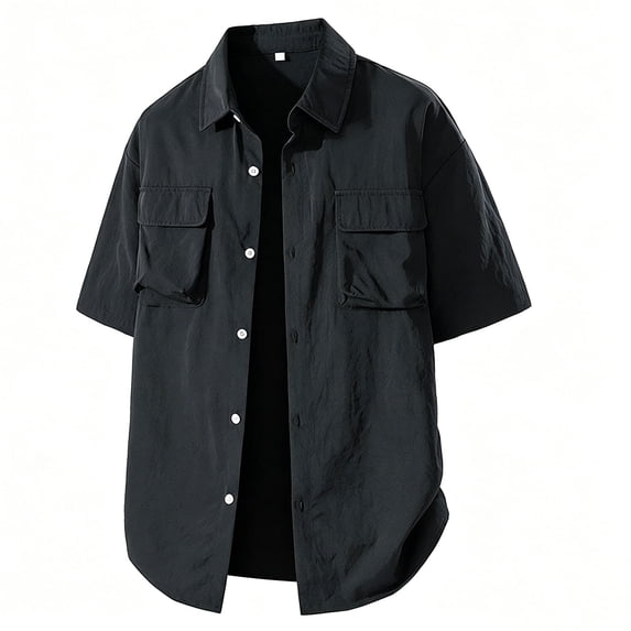 Men's UPF 50+ UV Short Sleeve Hiking Fishing Shirt with Double Pockets Quick Dry Cooling Sun Protection Work Shirt for Travel Sai Big and Tall Size M-4XL Black