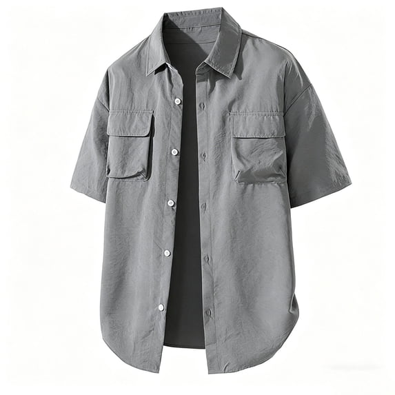 Men's UPF 50+ UV Short Sleeve Hiking Fishing Shirt with Double Pockets Quick Dry Cooling Sun Protection Work Shirt for Travel Sai Big and Tall Size M-4XL Gray